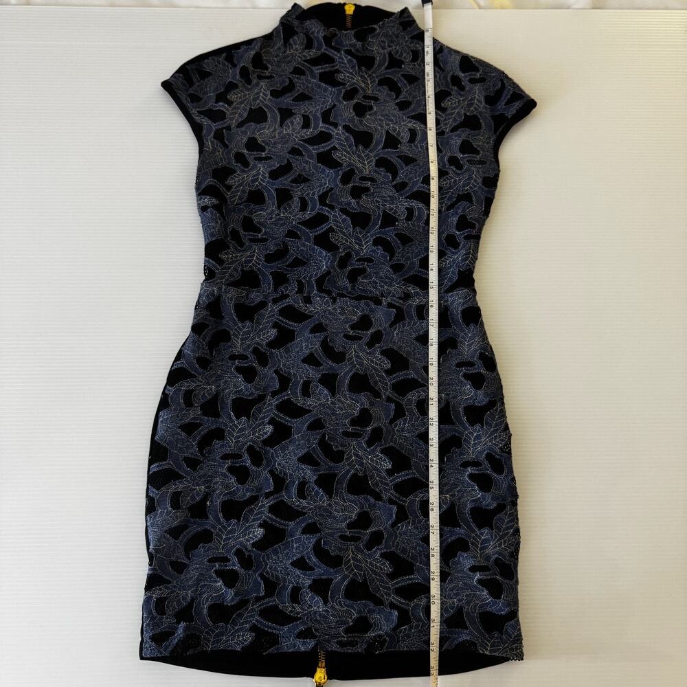 CQ by CQ Blue Lace Sheath Dress Medium Sheer Avant Garde Feminine Event Vacation - Picture 8 of 16